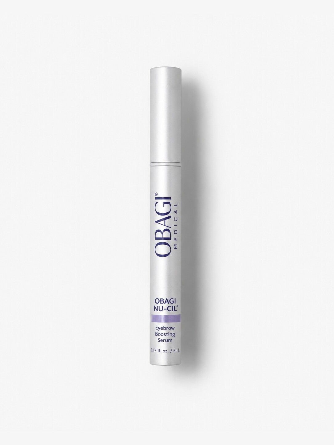 Obagi Nu-Cil Eyebrow Boosting Serum in a slim silver applicator tube for fuller-looking brows.