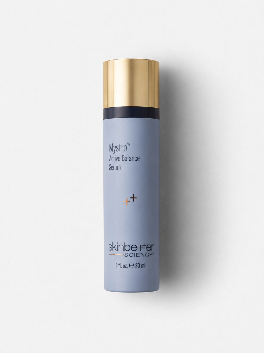 skinbetter science Mystro Active Balance Serum in a light blue airless bottle with gold cap.
