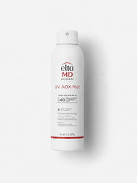 EltaMD UV AOX Mist SPF 40 continuous spray mineral sunscreen in a tall white aerosol can.