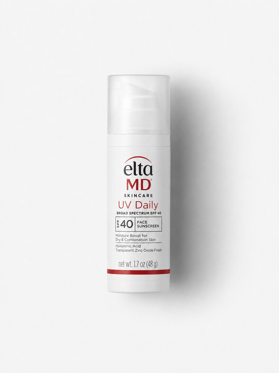 EltaMD UV Daily SPF 40 untinted moisturizing face sunscreen in a white pump bottle.