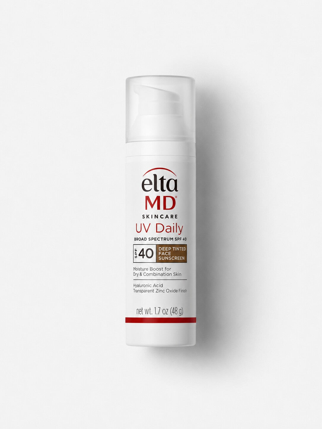 EltaMD UV Daily SPF 40 deep-tinted moisturizing face sunscreen in a white pump bottle.