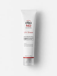 EltaMD UV Sheer SPF 50+ moisturizing mineral sunscreen in a white squeeze tube.