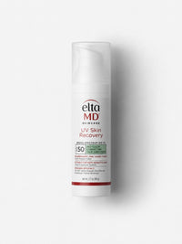 EltaMD UV Skin Recovery SPF 50 green color-correcting mineral sunscreen for sensitive redness-prone skin in a white pump bottle.