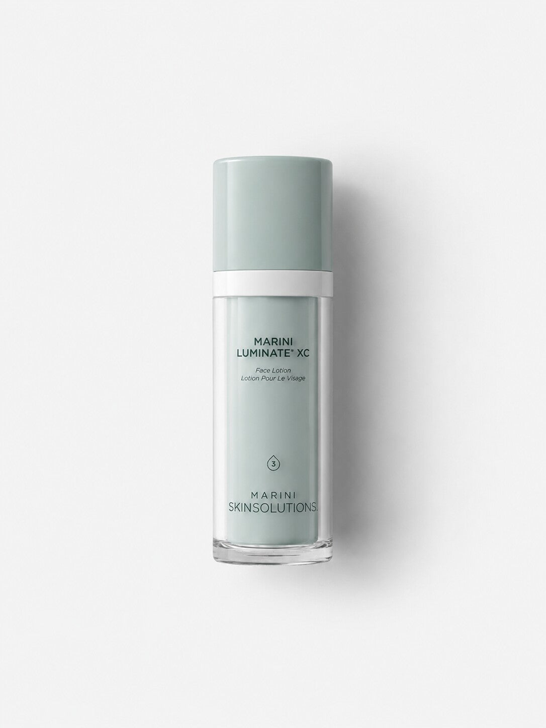 Jan Marini Marini Luminate XC brightening face lotion in a frosted pump bottle.