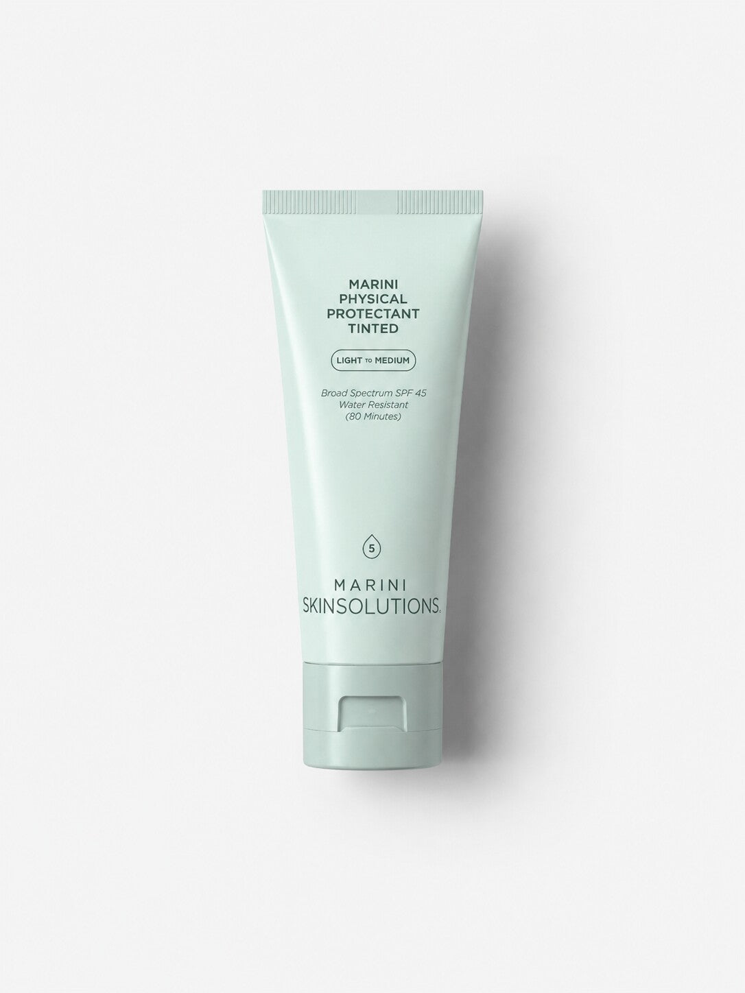 Jan Marini Physical Protectant Tinted SPF 45 mineral sunscreen in a sage green squeeze tube.