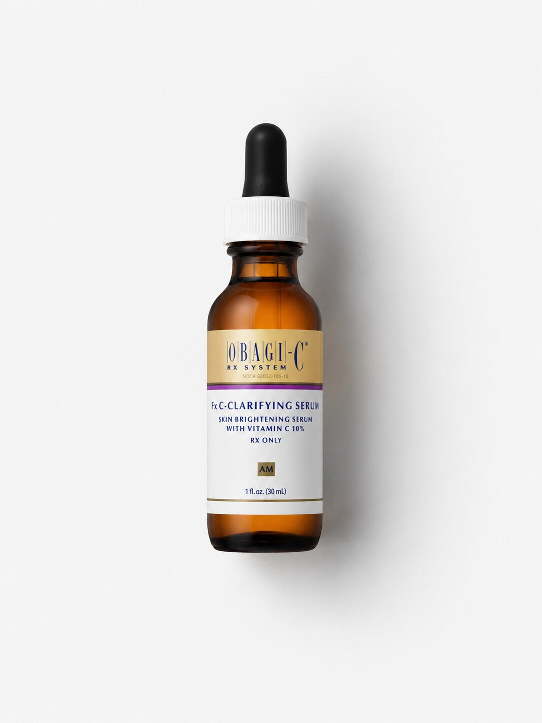 Obagi-C Fx C-Clarifying Serum with 10% vitamin C for normal to oily skin in an amber dropper bottle.