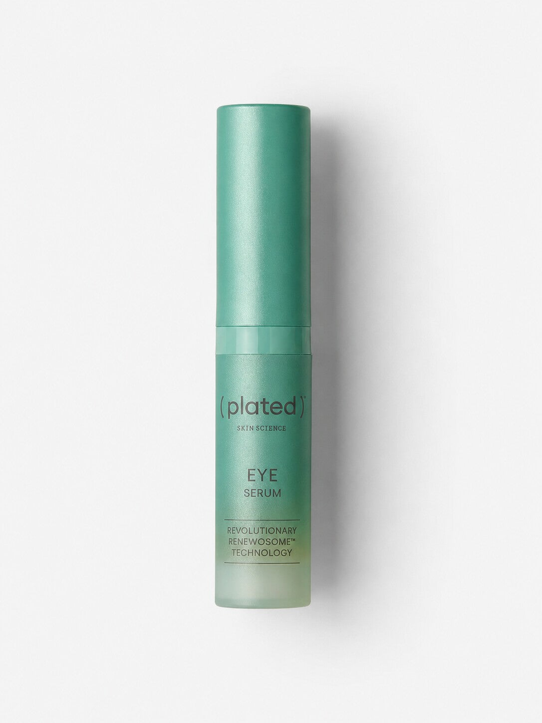 Plated Skin Science EYE exosome serum in a teal metallic airless bottle.