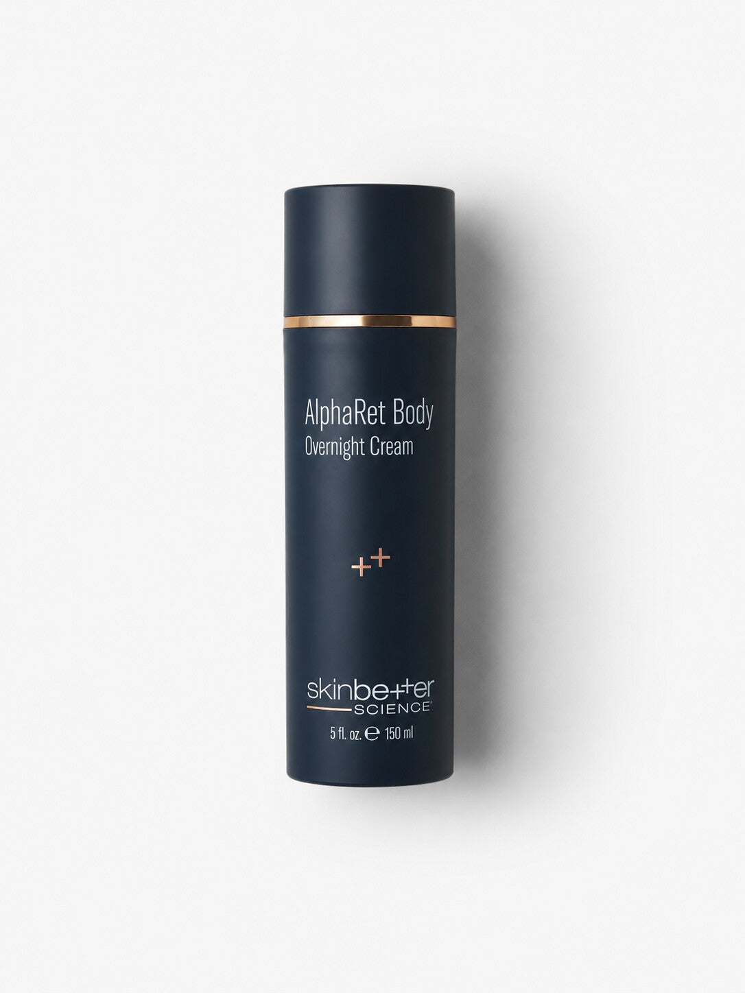 skinbetter science AlphaRet Body Overnight Cream retinoid body cream in a tall navy bottle.