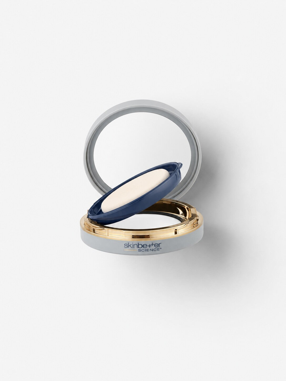 skinbetter science sunbetter SHEER SPF 56 sunscreen compact open to show the powder and mirror.