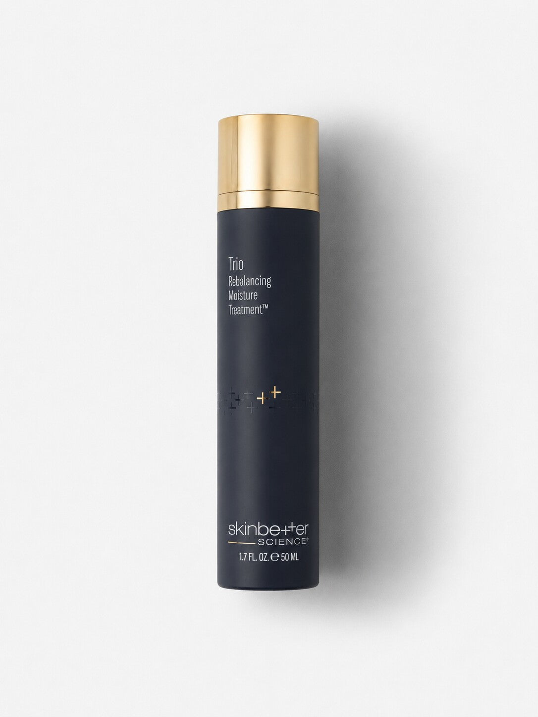 skinbetter science Trio Rebalancing Moisture Treatment in a navy airless bottle with gold cap.