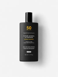 SkinCeuticals Future Mineral UV Defense SPF 50 invisible mineral sunscreen in a 1.7 oz black pump bottle.