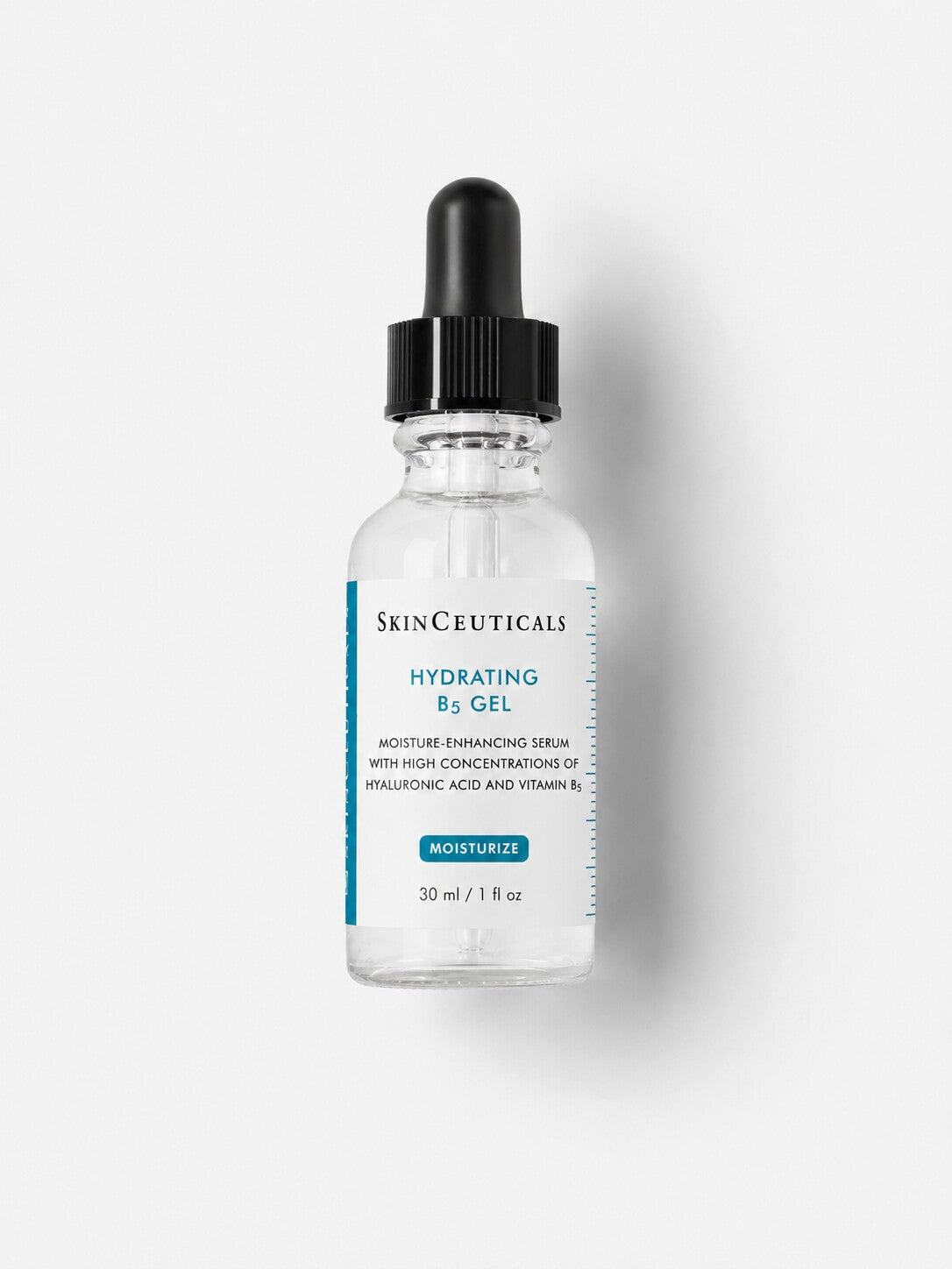 SkinCeuticals Hydrating B5 Gel hyaluronic acid and vitamin B5 serum in a 1 oz clear dropper bottle.