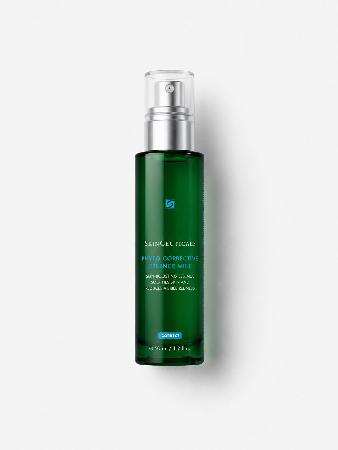 SkinCeuticals Phyto Corrective Essence Mist skin-soothing facial mist in a dark green bottle.