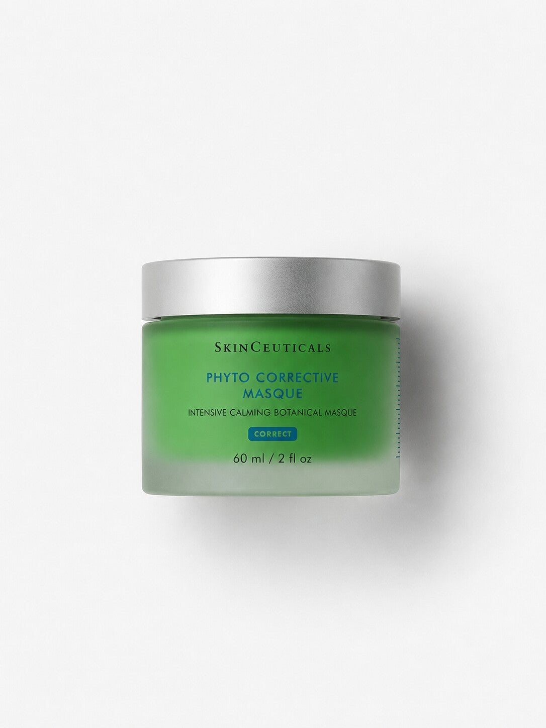 SkinCeuticals Phyto Corrective Masque intensive calming botanical mask in a green frosted jar.