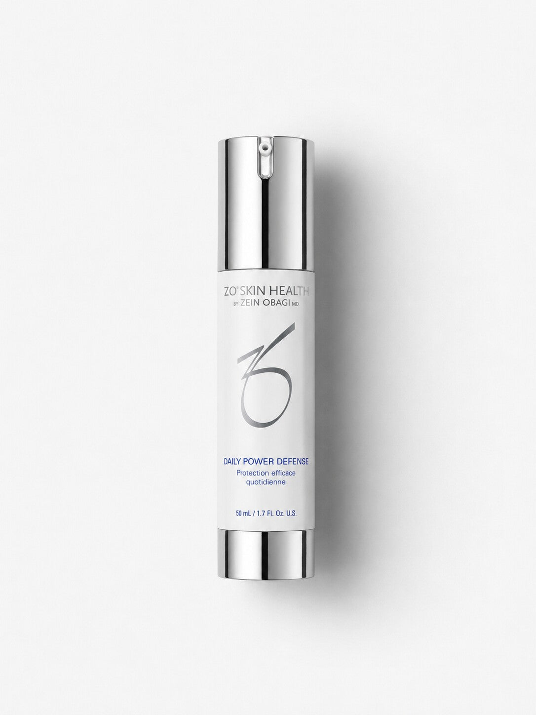 ZO Skin Health Daily Power Defense antioxidant serum in a 1.7 oz white airless pump to strengthen the skin barrier.