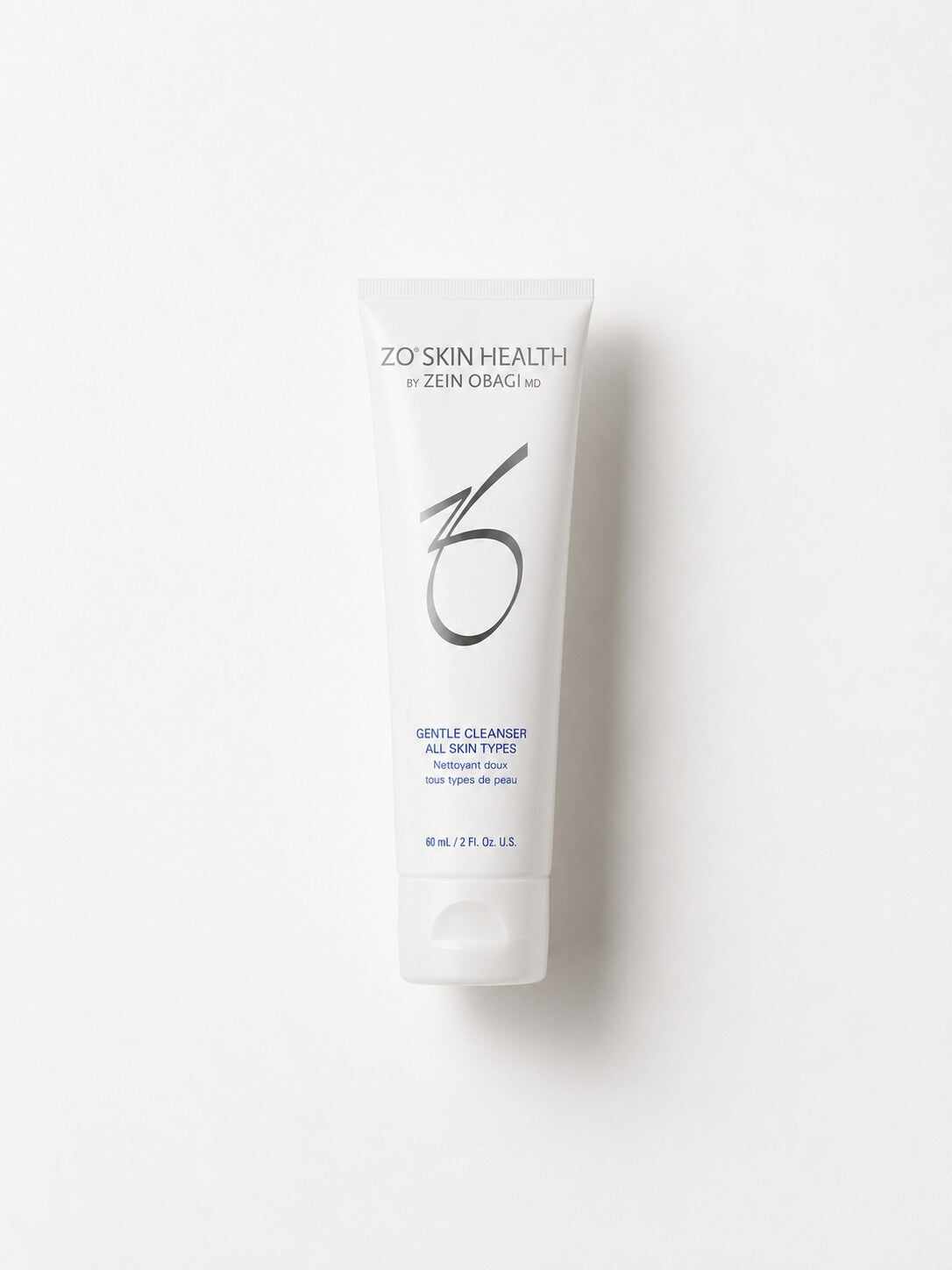 ZO Skin Health Gentle Cleanser travel size for all skin types in a small white squeeze tube.